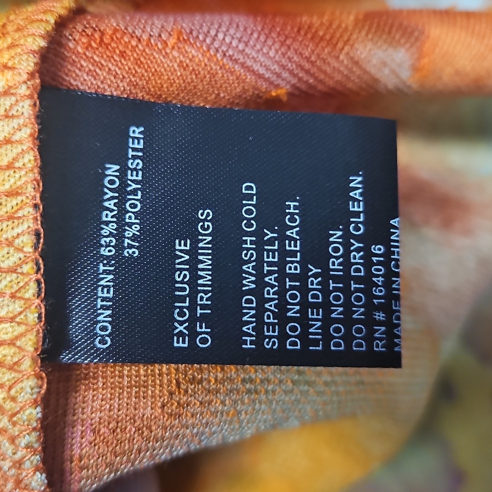 Calessa Burnout Tie Dye Crew Neck Tunic W/Asymmetric Hem: Orange Multi:Size- 1X - Picture 7 of 14